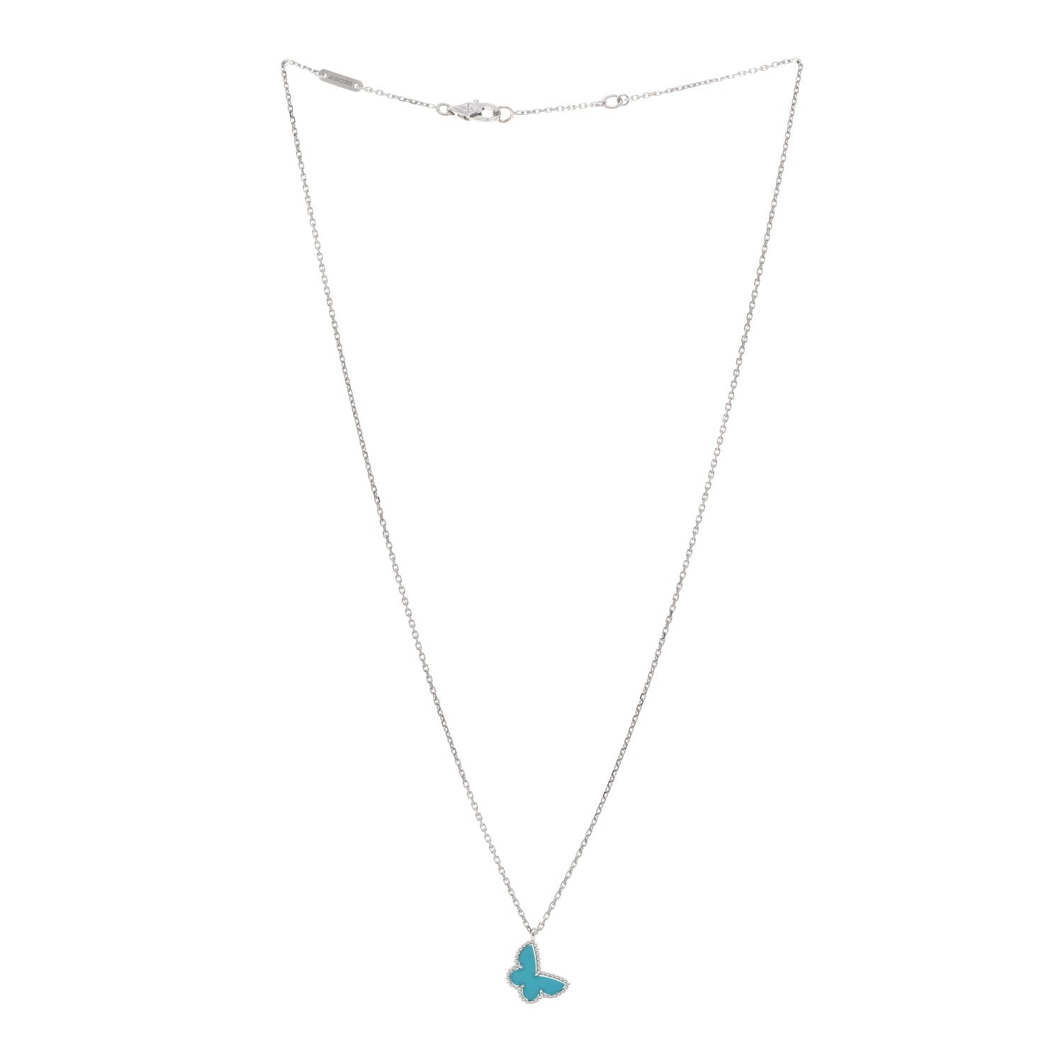 Van Cleef & Arpels 18K White Gold Turquoise Sweet Alhambra Butterfly Pendant Necklace 3 of 6