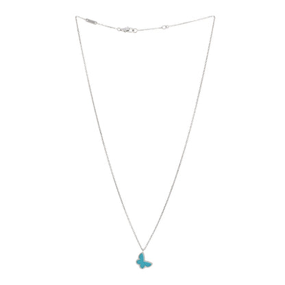 Van Cleef & Arpels 18K White Gold Turquoise Sweet Alhambra Butterfly Pendant Necklace 3 of 6