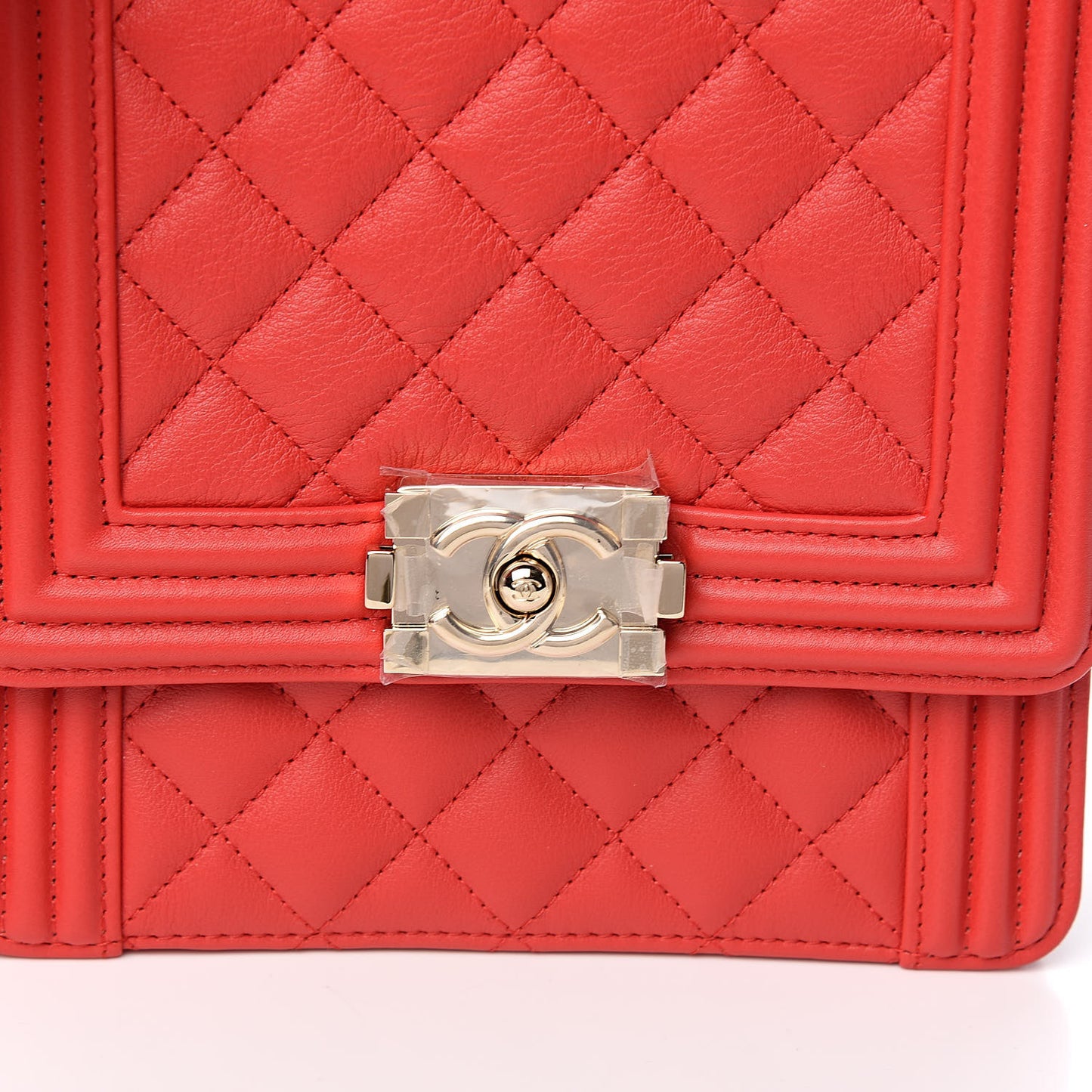 Calfskin Quilted North South Boy Flap Red