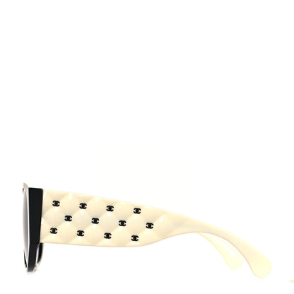 Chanel Acetate Quilted CC Pilot Sunglasses 71465 White Black 3 of 8