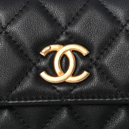 Chanel Calfskin Quilted About Pearls Card Holder Flap With Chain Black 11 of 12