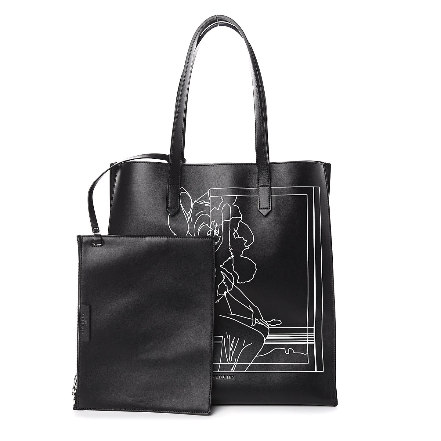 Calfskin Bambi Print Medium Stargate Shopper Tote Black