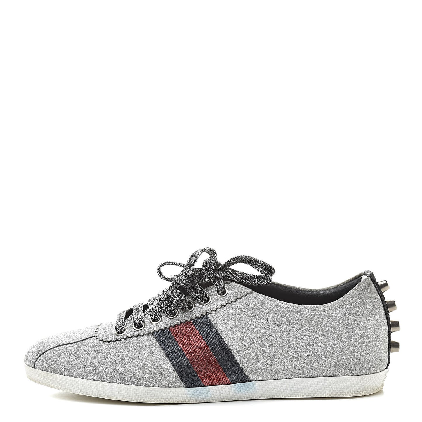 Glitter Fabric Studded Web Sneakers 38 Silver