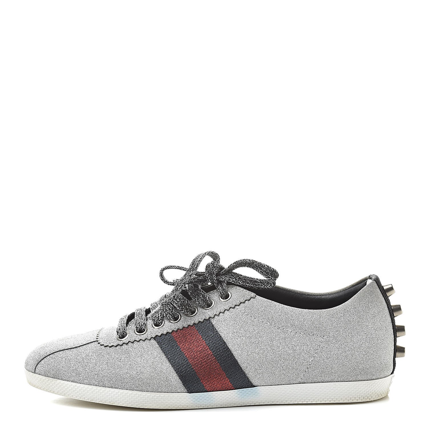 Gucci Glitter Fabric Studded Web Sneakers 38 Silver 1 of 17