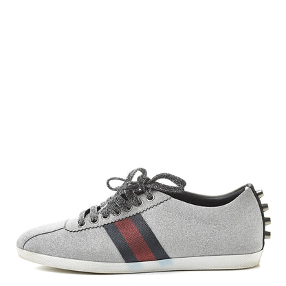 Gucci Glitter Fabric Studded Web Sneakers 38 Silver 1 of 17