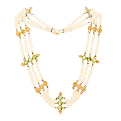 Temple St. Clair 22K Yellow Gold Pearl Green Tourmaline 3 Strand Choker Necklace 2 of 5
