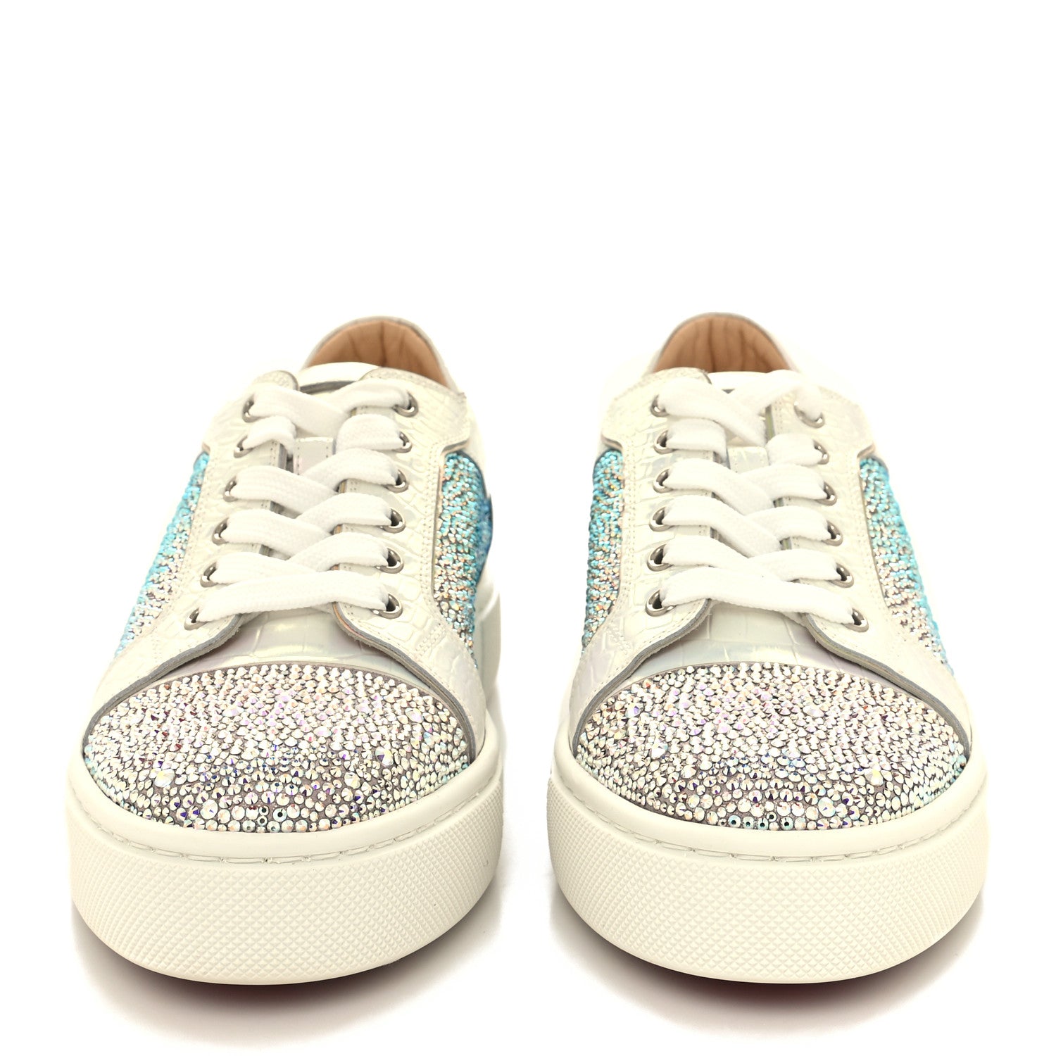 Christian Louboutin Metallic Strass Crocodile Embossed Louis Junior Flat Sneakers 38 White Silver 2 of 8