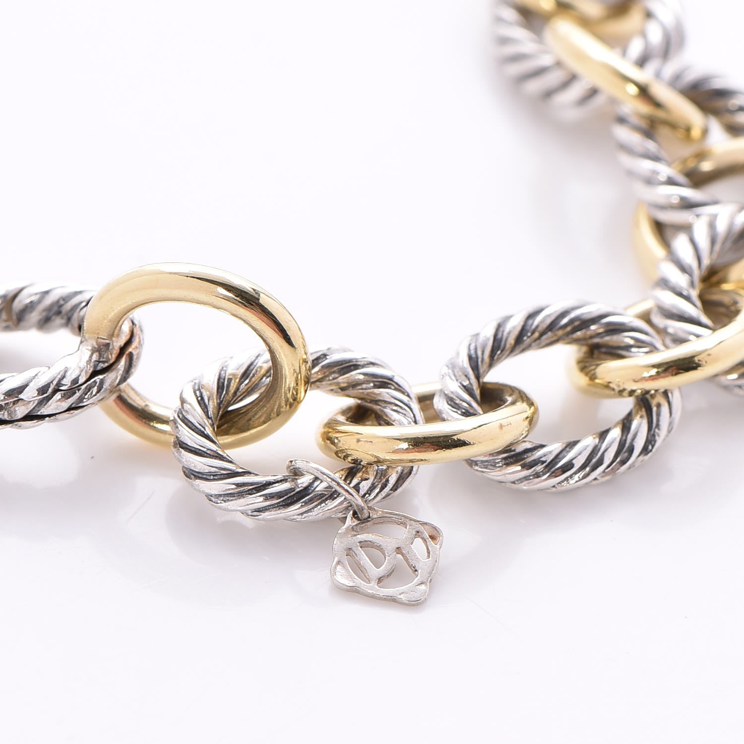 David Yurman Sterling Silver 18K Yellow Gold 10mm Medium Oval Link Bracelet 5 of 5