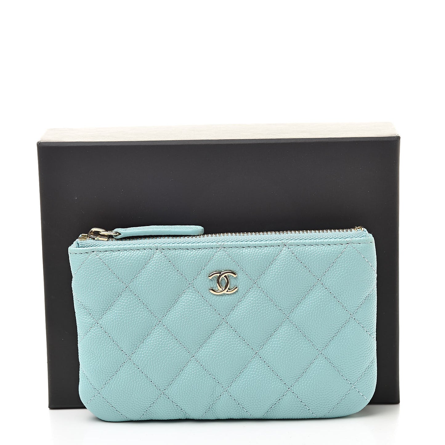Caviar Quilted Small Cosmetic Case Light Blue
