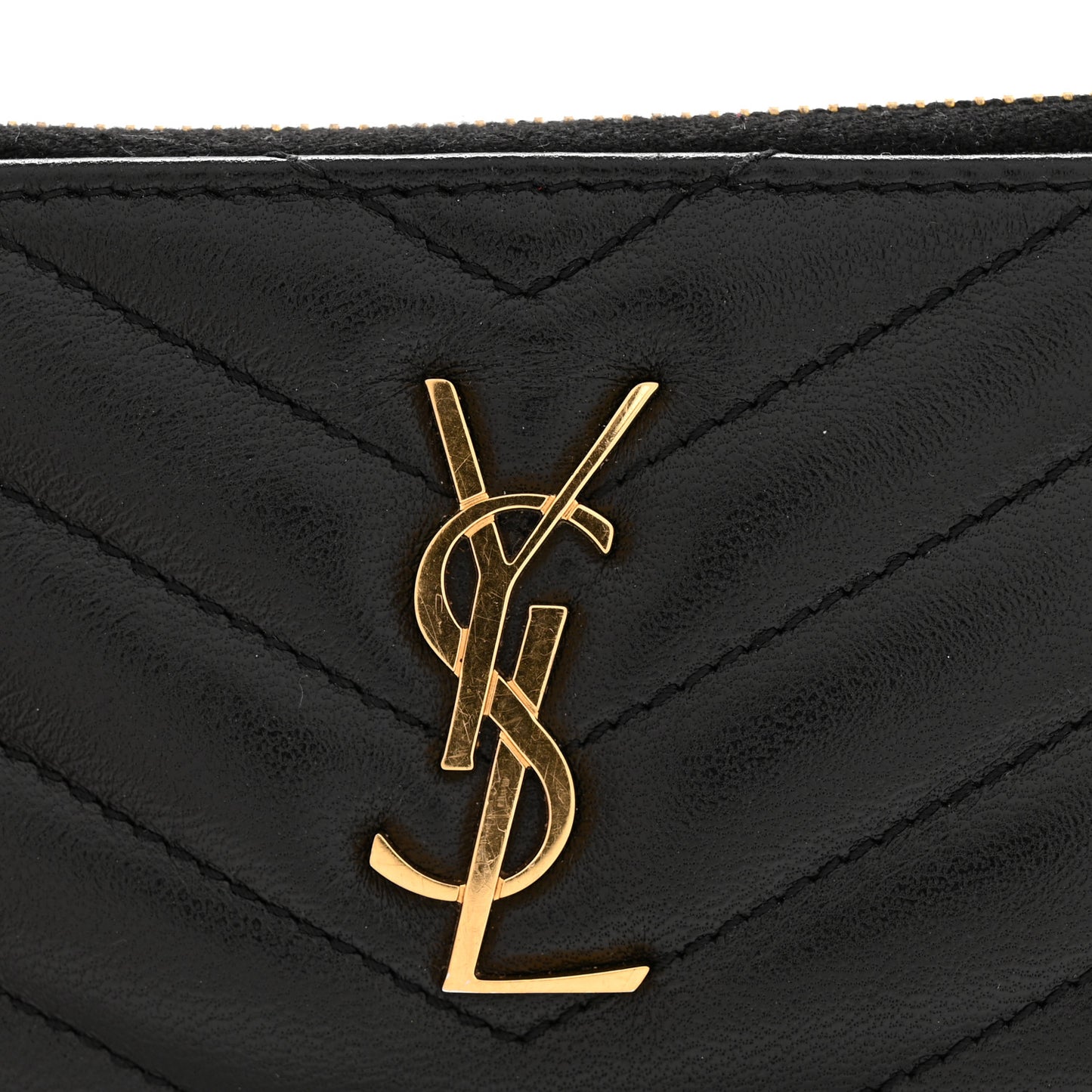 Calfskin Matelasse Chevron Monogram Fragments Zippered Card Case Black