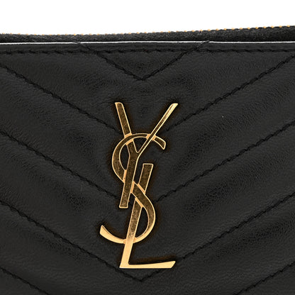 Saint Laurent Calfskin Matelasse Chevron Monogram Fragments Zippered Card Case Black 8 of 11