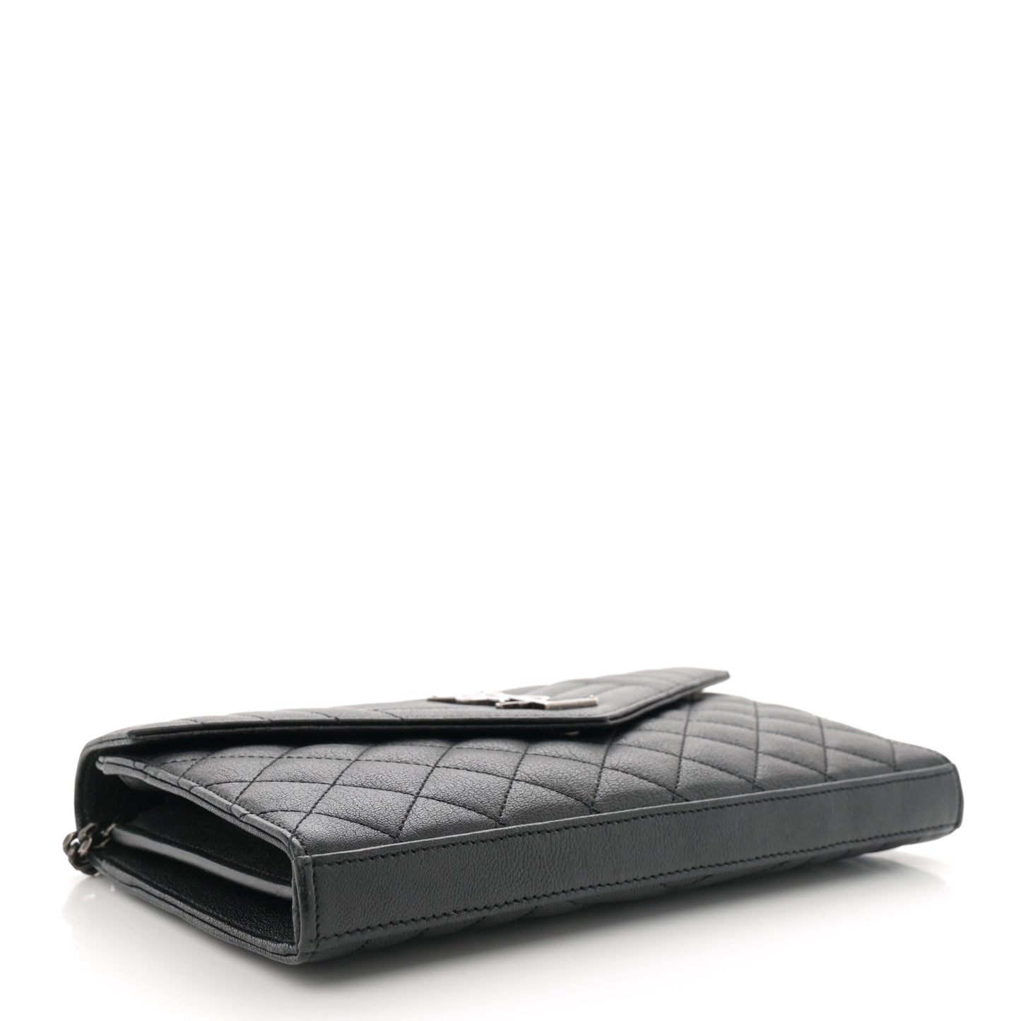 Sheepskin Tri-Quilt Monogram Envelope Chain Wallet Black