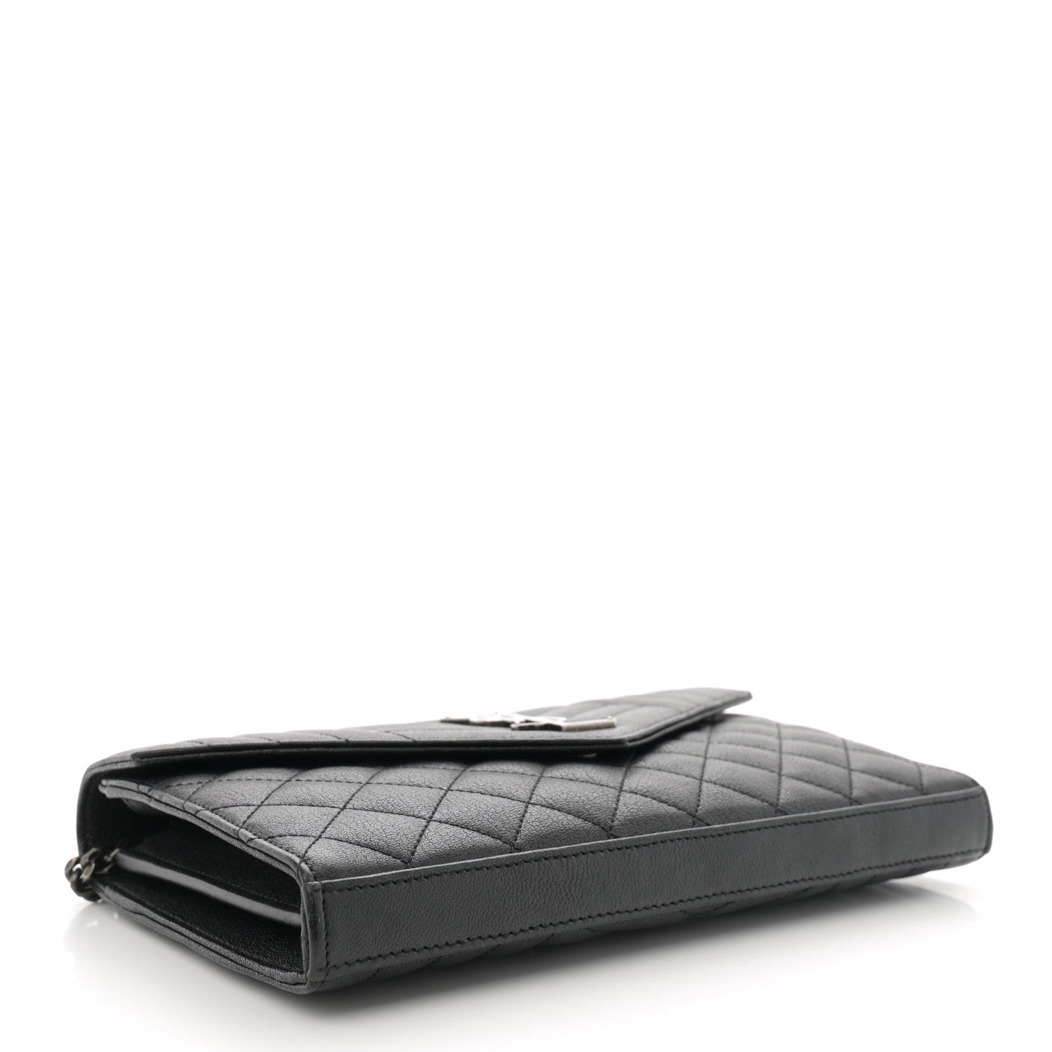 Saint Laurent Sheepskin Tri-Quilt Monogram Envelope Chain Wallet Black 4 of 12