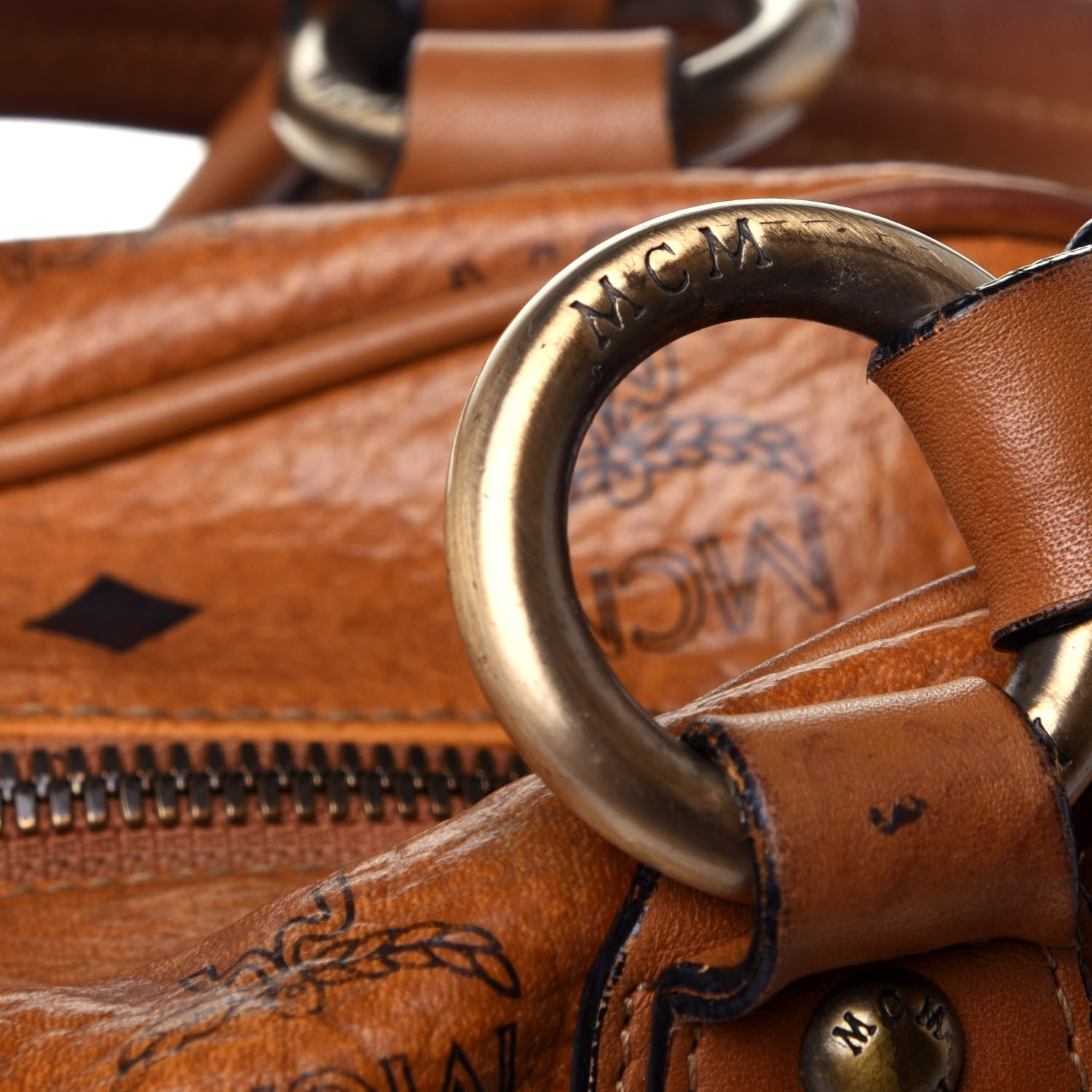 MCM Visetos Satchel Cognac 10 of 12