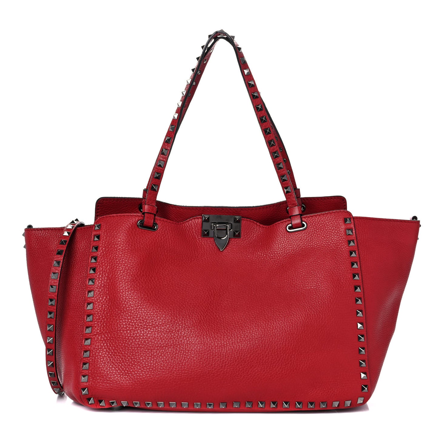 Pebbled Calfskin Medium Rockstud Tote Rosso Valentino