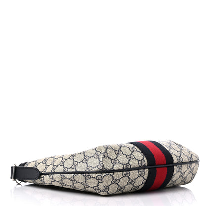 Gucci GG Supreme Monogram Textured Dollar Calfskin Web Small Ophidia Half Moon Hobo Beige Blue 4 of 11