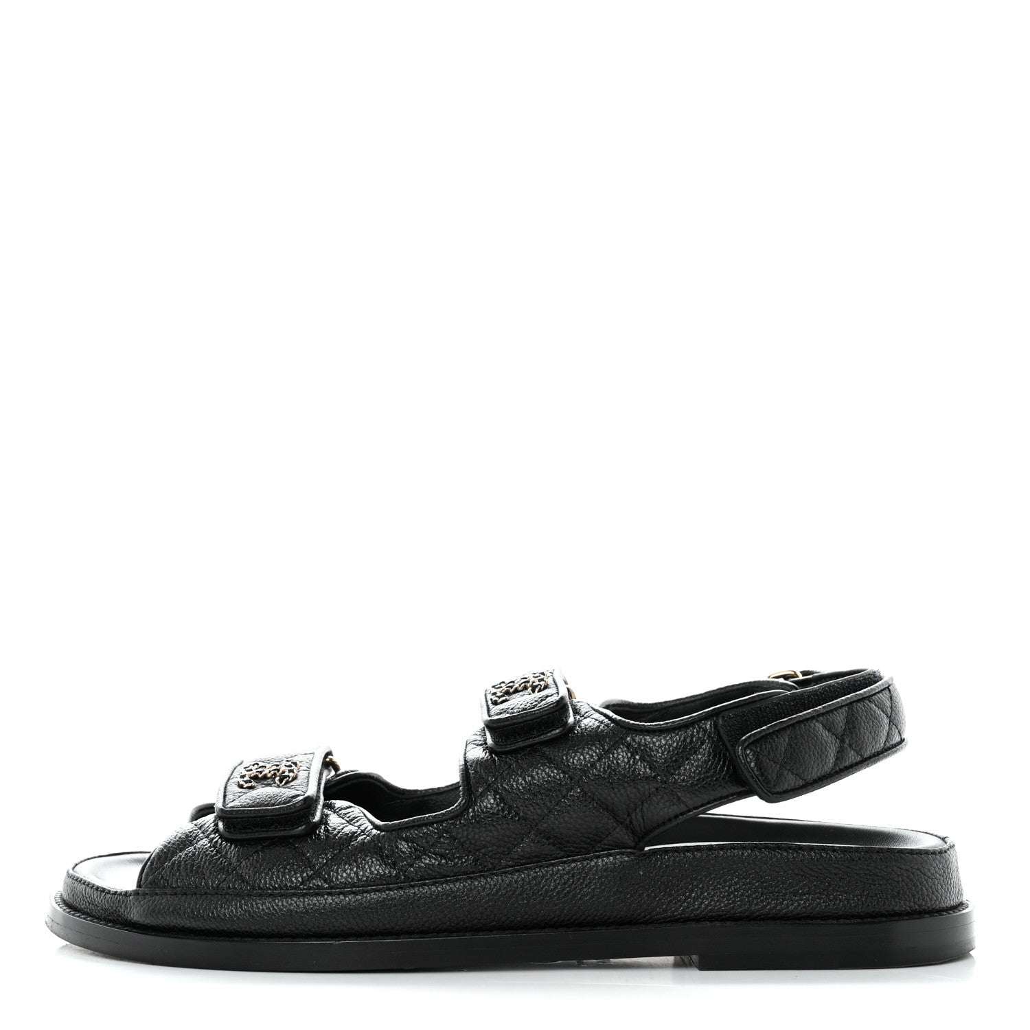 Chanel Grained Calfskin Velcro Dad Sandals 39.5 Black 1 of 8