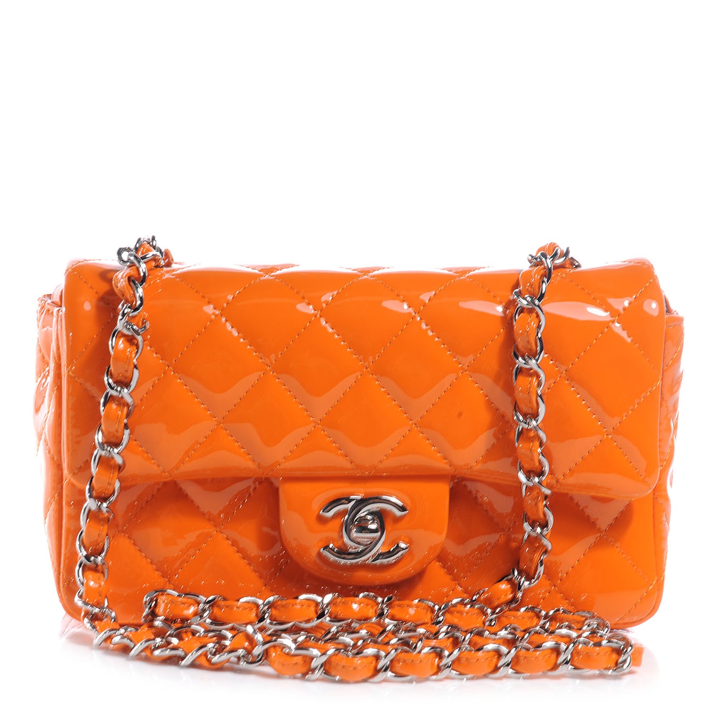 Patent Quilted Mini Flap Orange