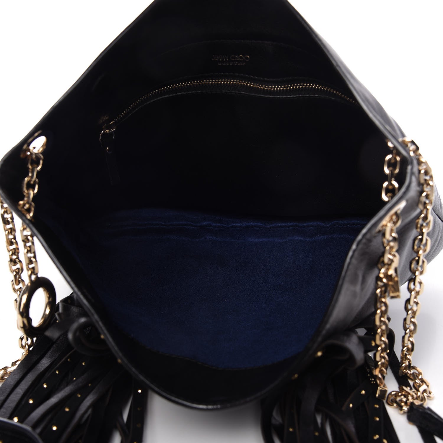 Jimmy Choo Lambskin Suede Studded Fringe Alexia Bag Black 6 of 11