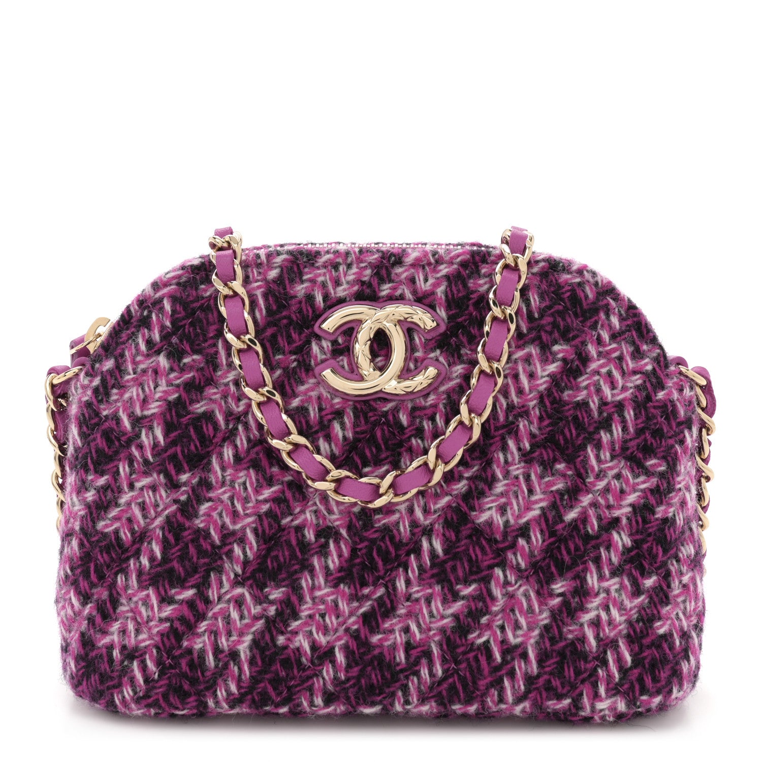 Chanel Tweed Quilted Mini Clutch With Chain Purple 1 of 10