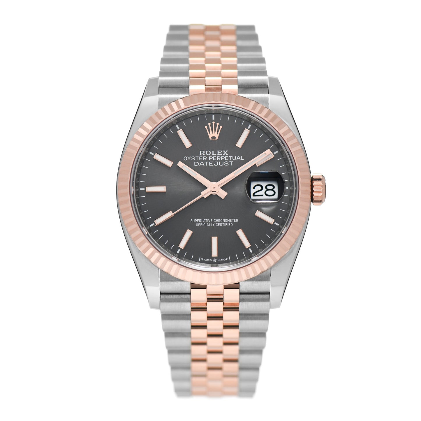 Stainless Steel 18K Everose Gold 36mm Oyster Perpetual Datejust Watch Slate 126231