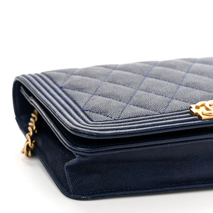 Chanel Caviar Quilted Boy Wallet On Chain WOC Navy 10 of 13