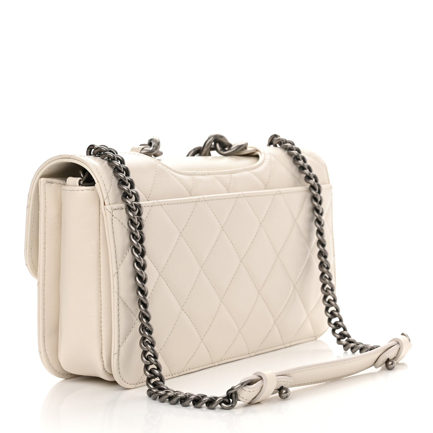 Glazed Calfskin Medium Perfect Edge Flap White