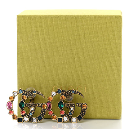 Gucci Crystal Double G Clip On Earrings Aged Gold Multicolor 6 of 6