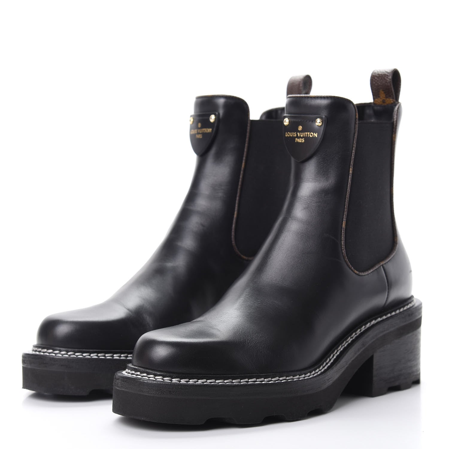 Louis Vuitton Calfskin Monogram Beaubourg Ankle Boots 38.5 Black 3 of 9