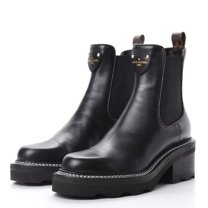 Louis Vuitton Calfskin Monogram Beaubourg Ankle Boots 38.5 Black 3 of 9
