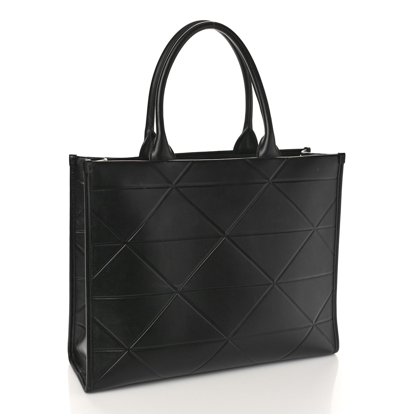 Soft Calfskin Triangolo Symbole Embossed Medium Tote Black