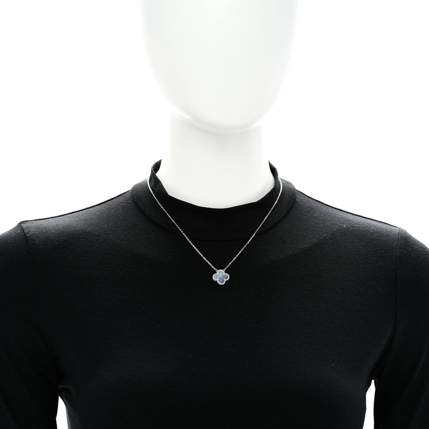 18k White Gold Chalcedony Vintage Alhambra Pendant Necklace