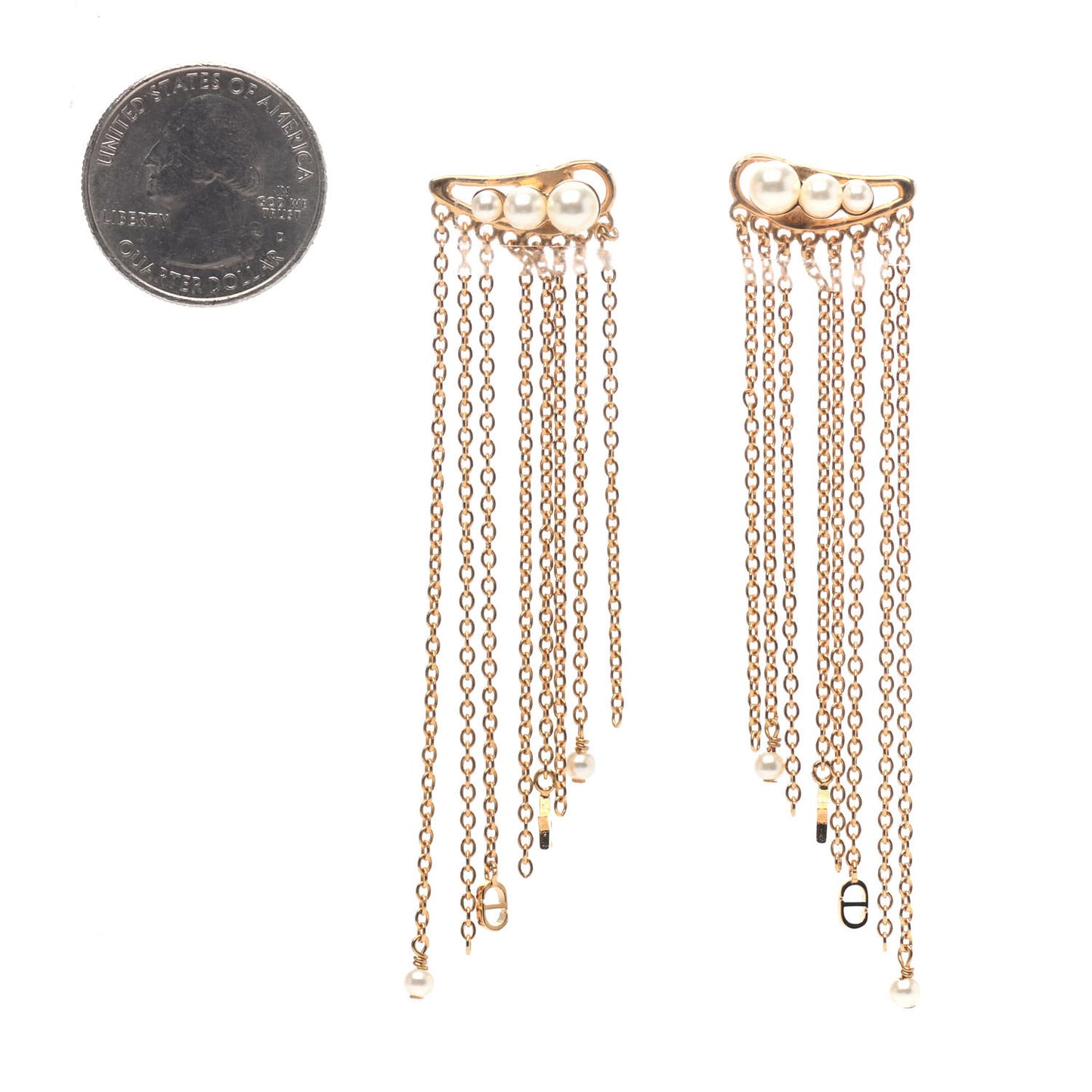 Pearl Dangle Chain Earrings Gold
