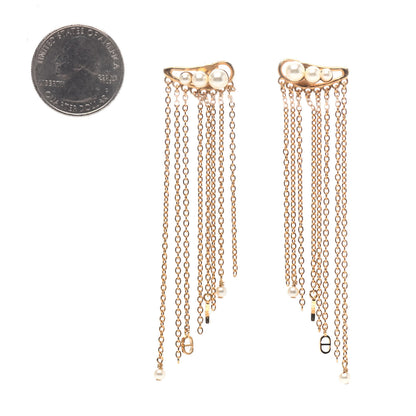 Christian Dior Pearl Dangle Chain Earrings Gold 2 of 3