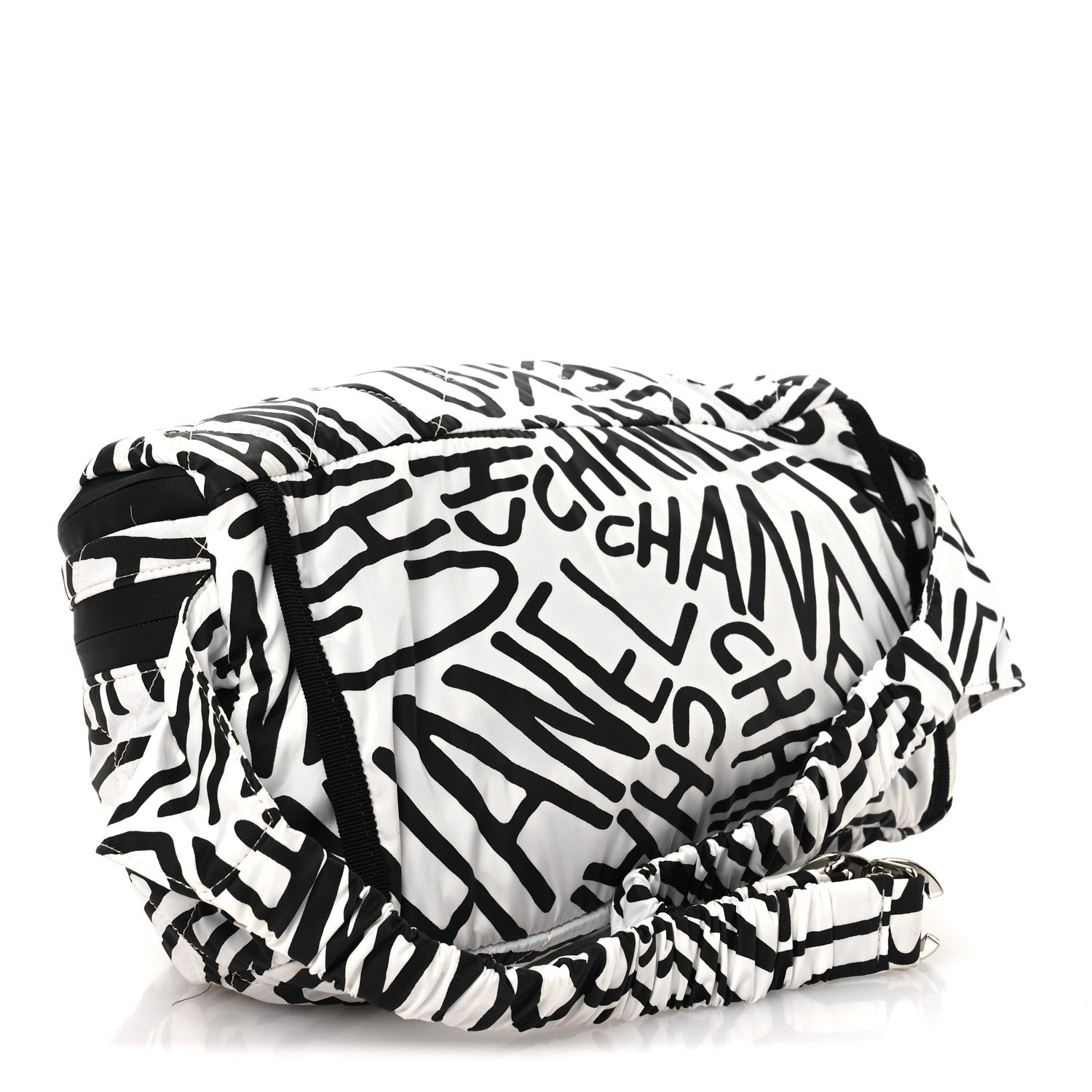 Chanel Nylon Printed Quilted Coco Neige Convertible Backpack Black White 4 of 18