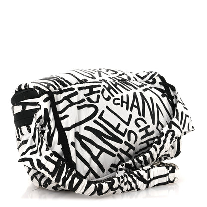 Chanel Nylon Printed Quilted Coco Neige Convertible Backpack Black White 4 of 18