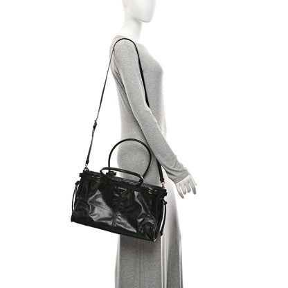 Prada Glossy Calfskin Triangle Large Bonnie Shoulder Bag Black 2 of 10