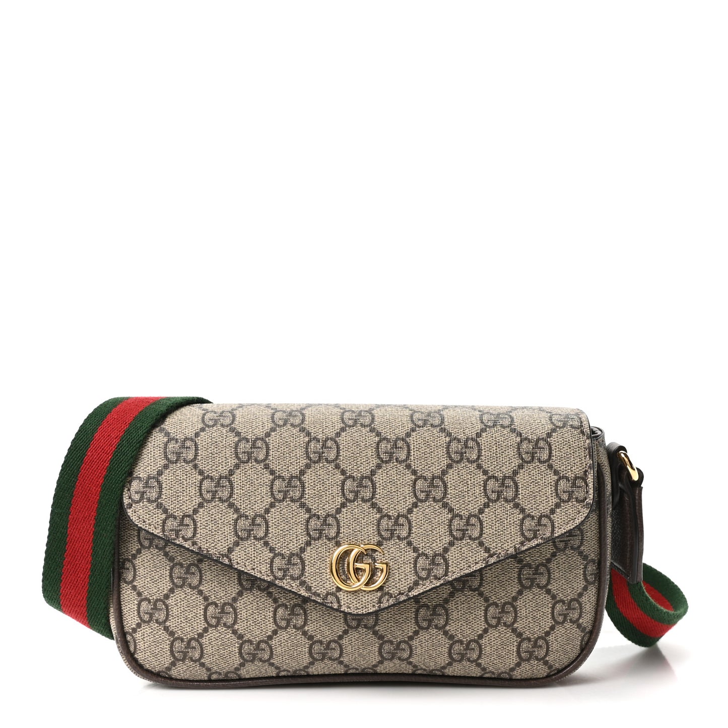 GG Supreme Monogram Textured Dollar Calfskin Web Mini Ophidia Envelope Shoulder Bag Beige Ebony New Acero