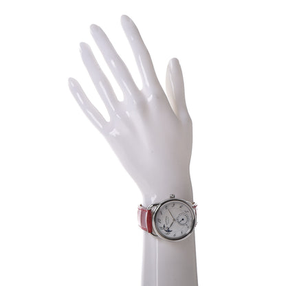 Hermes Stainless Steel Alligator Mother of Pearl 38mm Arceau Petite Lune Automatic Watch Braise 2 of 9