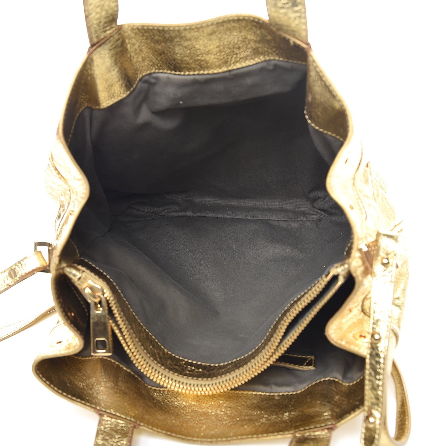 Crackled Calfskin Studded Tote Gold