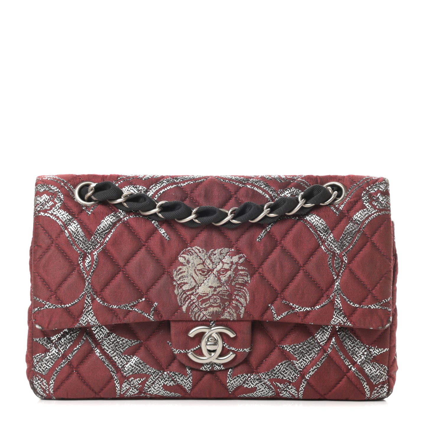 Metallic Brocade Quilted Medium Double Flap Rouge Argent