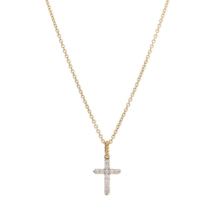 David Yurman 18K Yellow Gold Diamond Cable Collectibles Cross Necklace 1 of 6