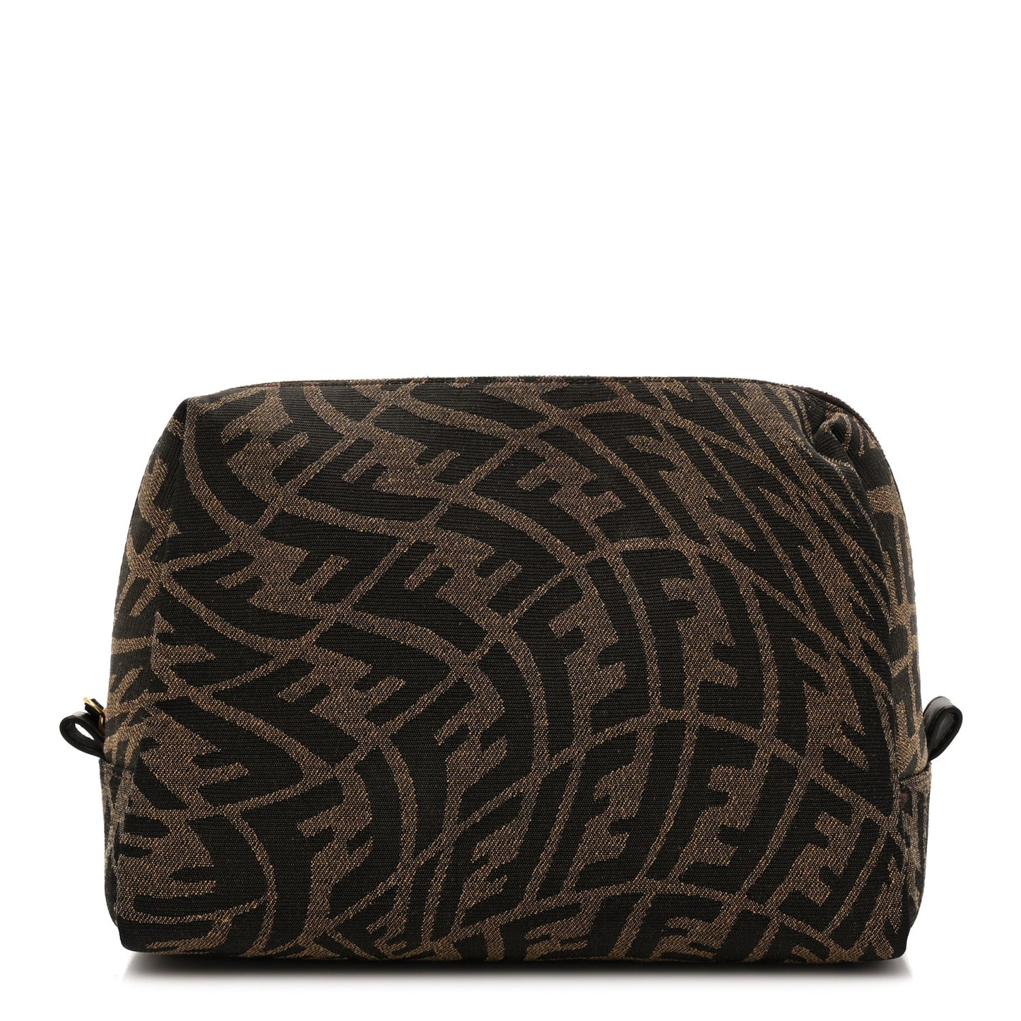 X SARAH COLEMAN Fabric Jacquard Vitello King FF Vertigo Medium Trapezoid Beauty Pouch Tobacco Moro Black