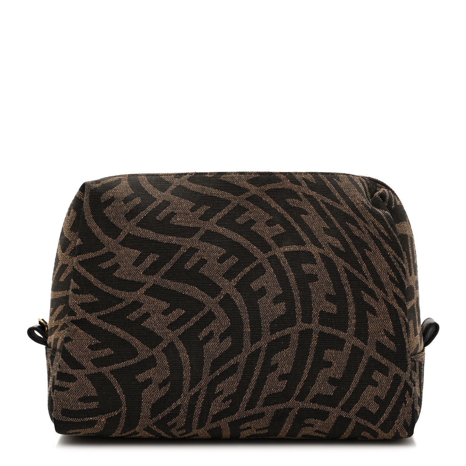 Fendi X SARAH COLEMAN Fabric Jacquard Vitello King FF Vertigo Medium Trapezoid Beauty Pouch Tobacco Moro Black 1 of 11