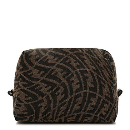 Fendi X SARAH COLEMAN Fabric Jacquard Vitello King FF Vertigo Medium Trapezoid Beauty Pouch Tobacco Moro Black 1 of 11