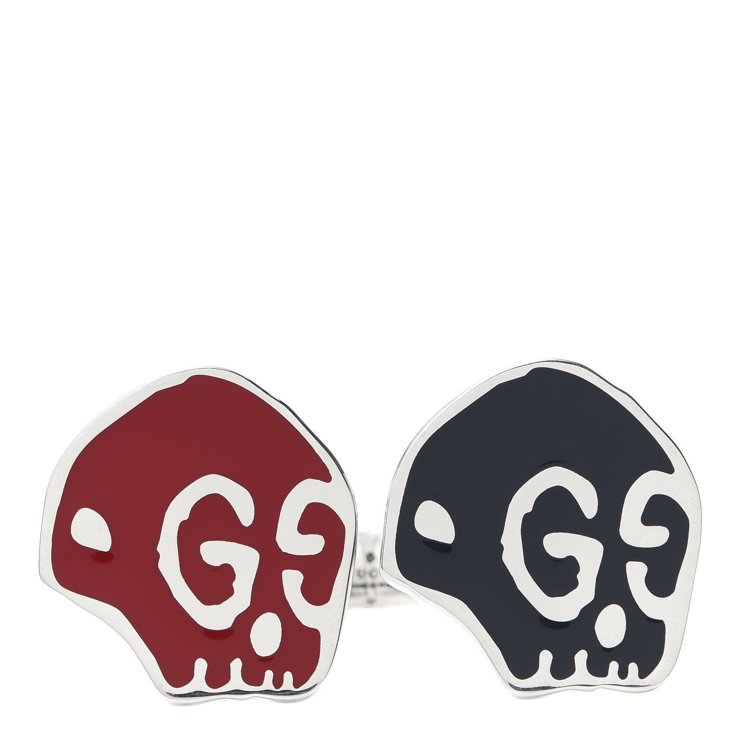 Gucci Sterling Silver Enamel GucciGhost Hamlet Skull Double Ring Black Red 59 8.75 1 of 7