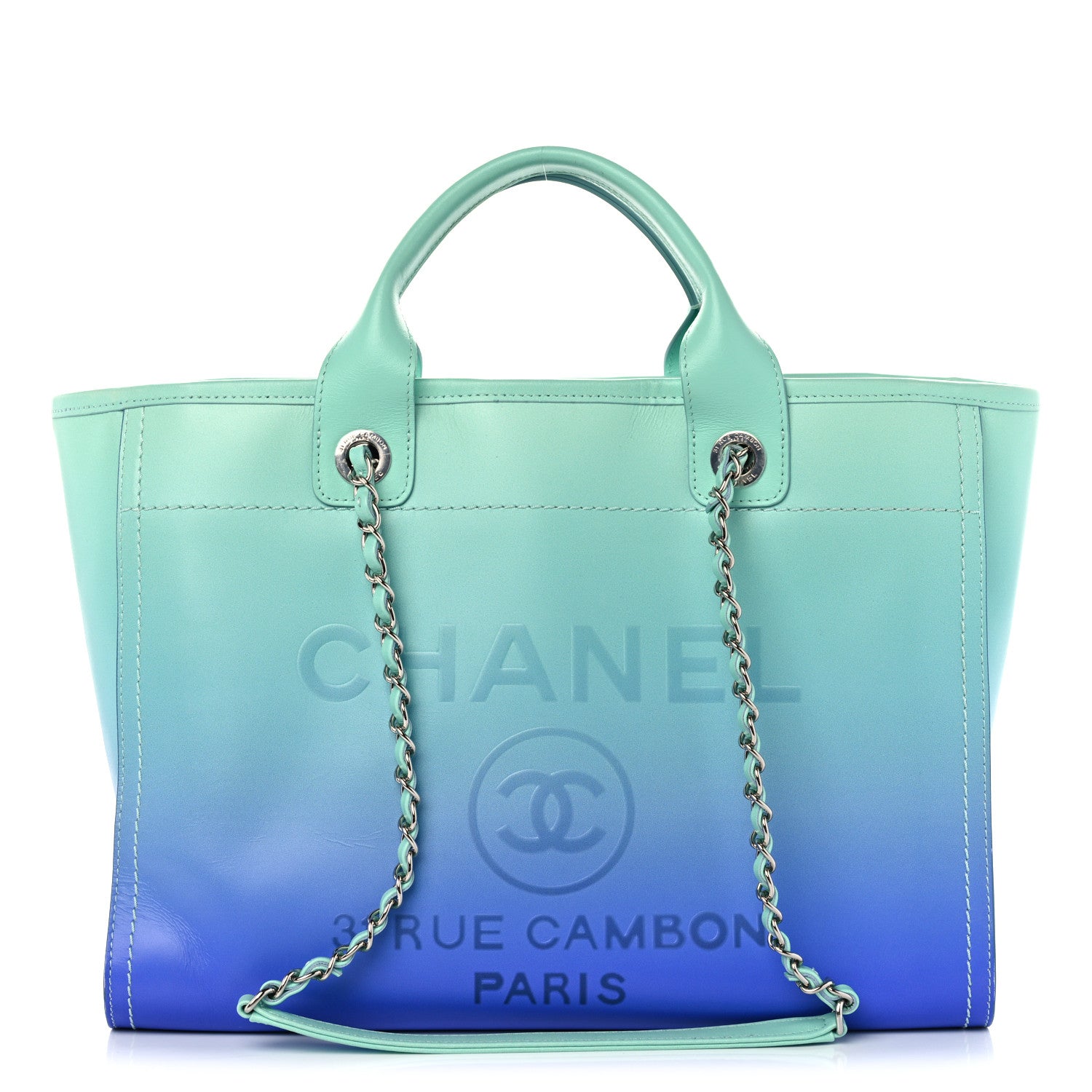 Chanel Shaded Calfskin Small Deauville Tote Light Green Turquoise Purple 1 of 15