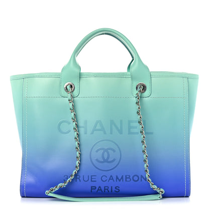 Chanel Shaded Calfskin Small Deauville Tote Light Green Turquoise Purple 1 of 15