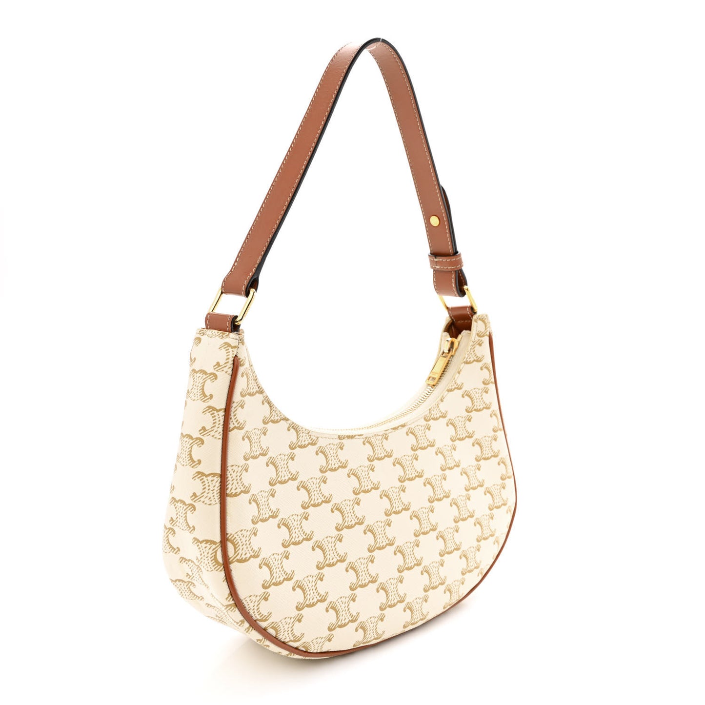 Canvas Calfskin Ava Triomphe Shoulder Bag White