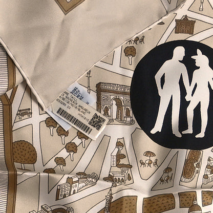 Hermes Silk Les Nouveaux Amoureux de Paris Scarf 90 Beige Black White 5 of 5